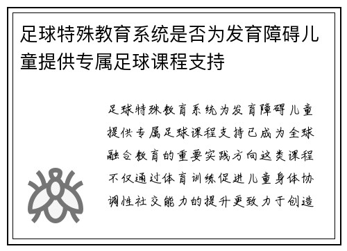 足球特殊教育系统是否为发育障碍儿童提供专属足球课程支持